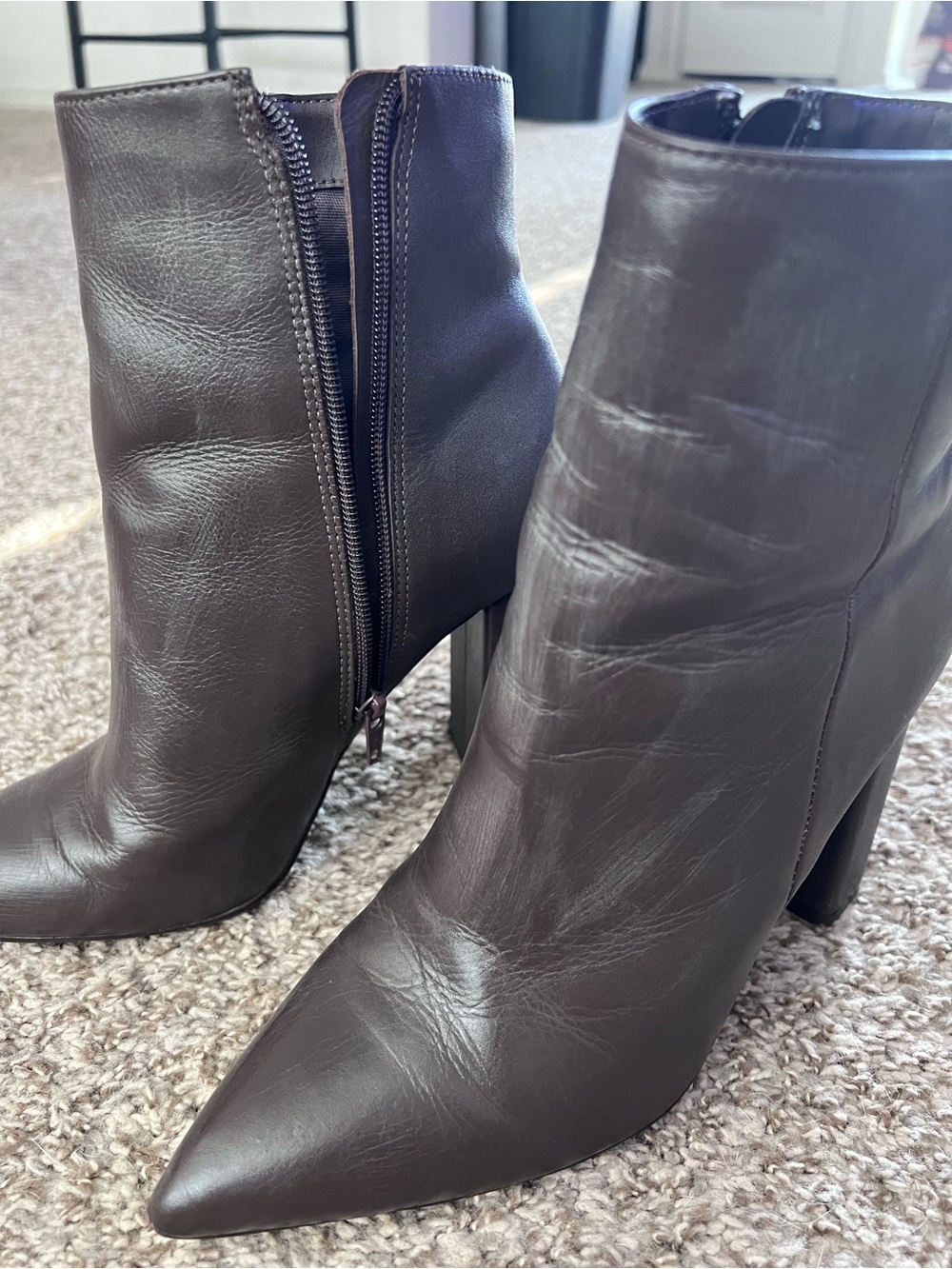 Steven Madden Dark Brown Pointed-Toe Block Heel Ankle Boots - Picture 11 of 11